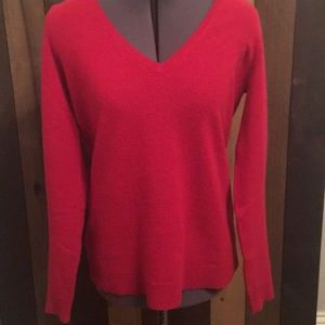 Ann Taylor Red 100% Cashmere V-neck Sweater